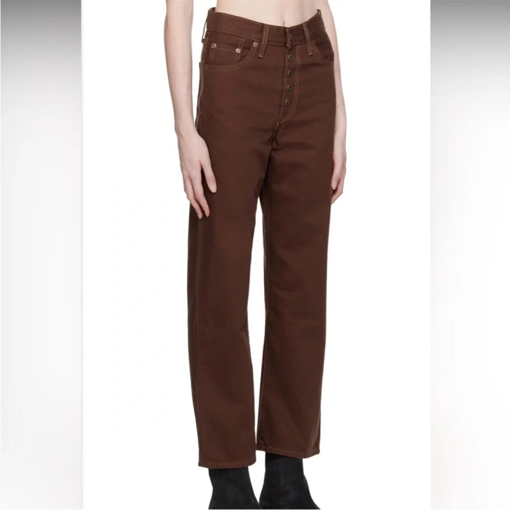 Levi’s 29x27 Jeans Ribcage Straight Ankle Brown Exposed Snap Fly 100% cotton NWT - Picture 3 of 14
